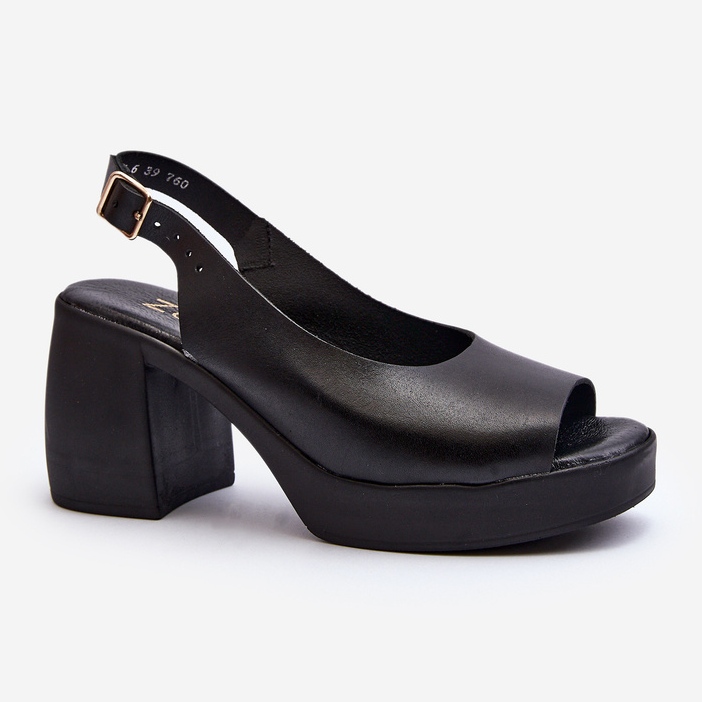 Zazoo 40376 Sandalias de piel con tacón alto grueso, negro 2