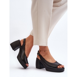 Zazoo 40376 Sandalias de piel con tacón alto grueso, negro 6