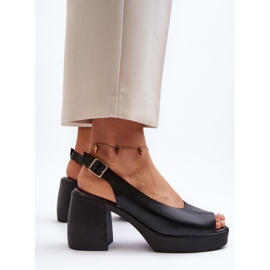 Zazoo 40376 Sandalias de piel con tacón alto grueso, negro 7