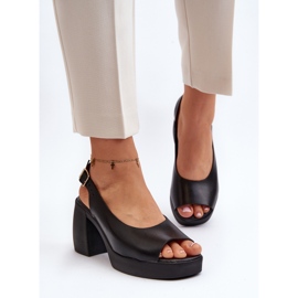 Zazoo 40376 Sandalias de piel con tacón alto grueso, negro 8