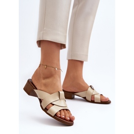 Zazoo 40236 Zapatillas Mujer de Piel con Tacón Bajo, Beige 4
