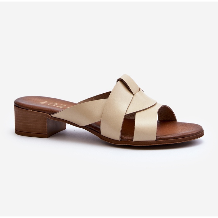 Zazoo 40236 Zapatillas Mujer de Piel con Tacón Bajo, Beige 2