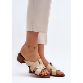 Zazoo 40236 Zapatillas Mujer de Piel con Tacón Bajo, Beige 3