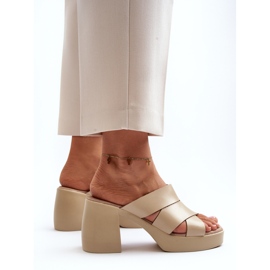 Zazoo 40373 Chanclas de Piel con Bloque Beige 6