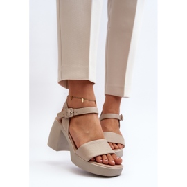 Zazoo 40386 Sandalias de Tacón Mujer Piel, Beige 7