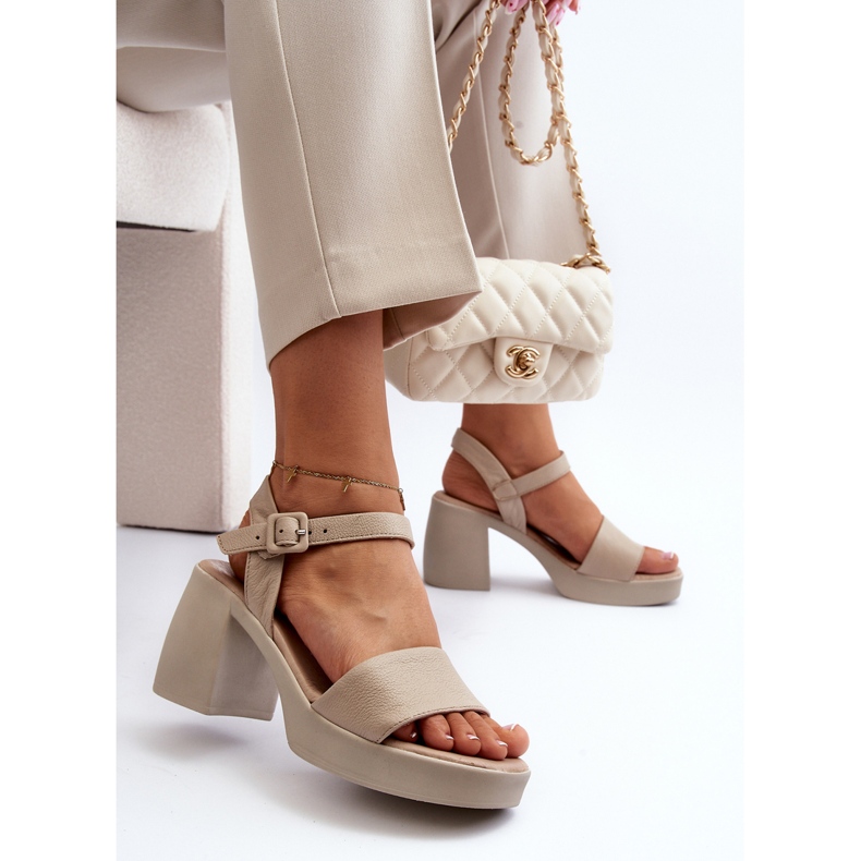 Zazoo 40386 Sandalias de Tacón Mujer Piel, Beige 1