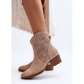 Vinceza Botines Tacón Bajo Calados Beige Cilvana 5