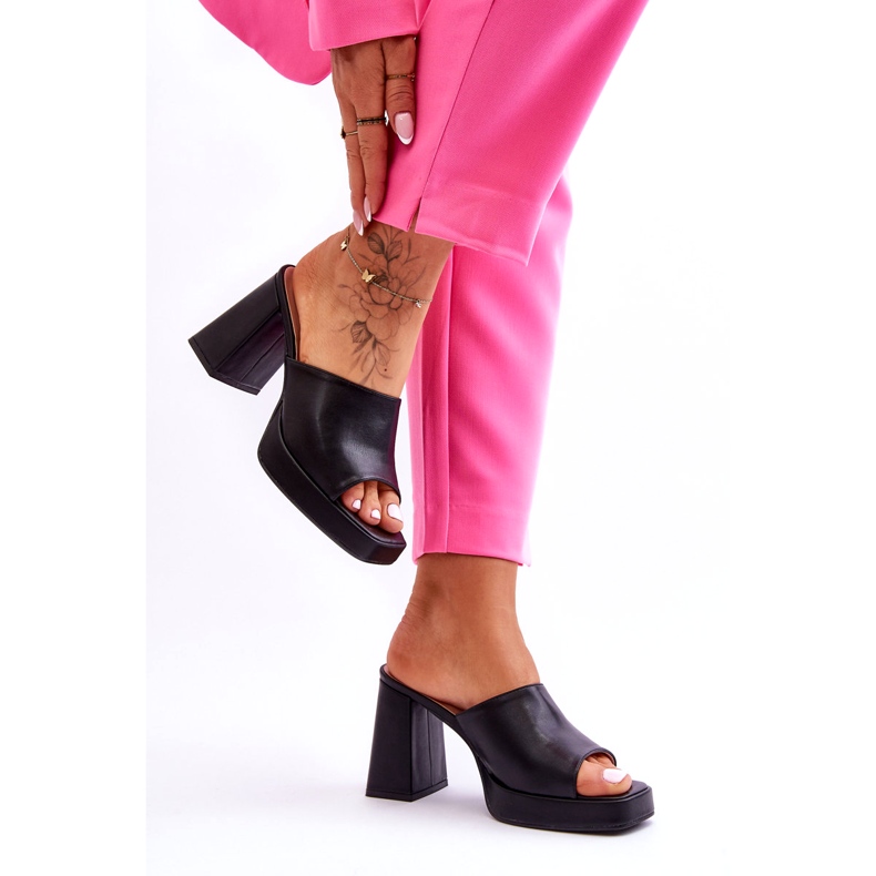 Sweet Shoes Pantuflas Tacón Alto Cuero Negras negro 1