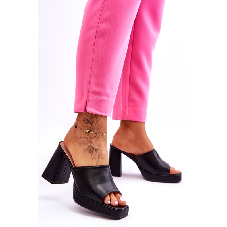 Sweet Shoes Pantuflas Tacón Alto Cuero Negras negro 6