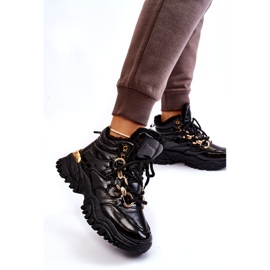 Zapatos deportivos aislados para mujeres botas de montaña con una cadena dorada negra negro 2