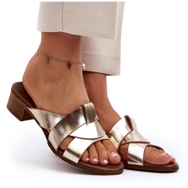 Zazoo 40236 Zapatillas Mujer de Piel con Tacón Bajo, Dorado 9