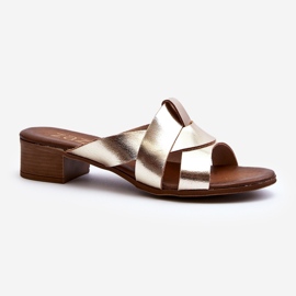 Zazoo 40236 Zapatillas Mujer de Piel con Tacón Bajo, Dorado 1