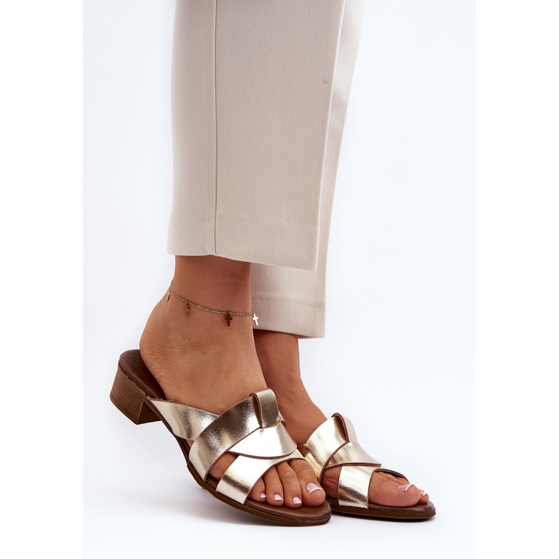 Zazoo 40236 Zapatillas Mujer de Piel con Tacón Bajo, Dorado 2