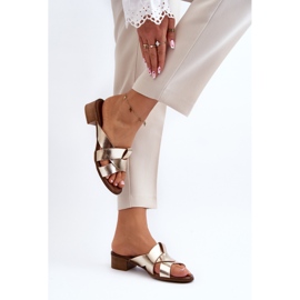 Zazoo 40236 Zapatillas Mujer de Piel con Tacón Bajo, Dorado 3