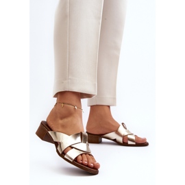 Zazoo 40236 Zapatillas Mujer de Piel con Tacón Bajo, Dorado 4