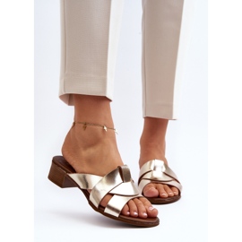 Zazoo 40236 Zapatillas Mujer de Piel con Tacón Bajo, Dorado 5