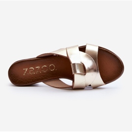 Zazoo 40236 Zapatillas Mujer de Piel con Tacón Bajo, Dorado 6