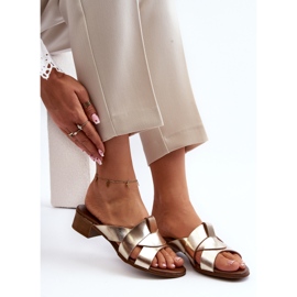 Zazoo 40236 Zapatillas Mujer de Piel con Tacón Bajo, Dorado 8