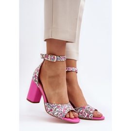 Sandalias de tacón alto florales Vitamella fucsia rosado 2