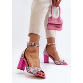 Sandalias de tacón alto florales Vitamella fucsia rosado 4