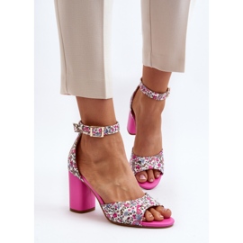 Sandalias de tacón alto florales Vitamella fucsia rosado 5