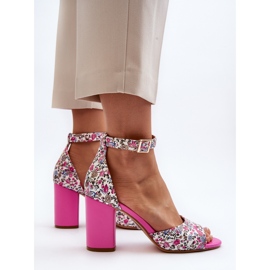 Sandalias de tacón alto florales Vitamella fucsia rosado 6