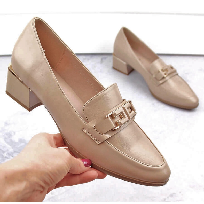 Zapatos tacón bajo mujer beige Vinceza 58274 1