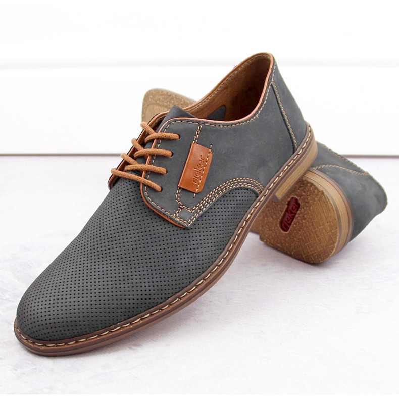 Zapatos hombre piel comodos azul marino Rieker 13439-14 1