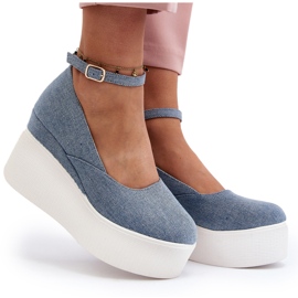 Alpargatas Mujer Denim Con Cuña Azul Malla 11