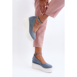 Alpargatas Mujer Denim Con Cuña Azul Malla 5