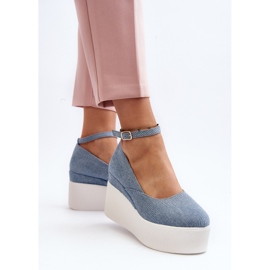 Alpargatas Mujer Denim Con Cuña Azul Malla 7