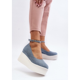 Alpargatas Mujer Denim Con Cuña Azul Malla 8