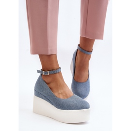 Alpargatas Mujer Denim Con Cuña Azul Malla 10
