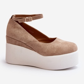 Alpargatas con cuña Malla de mujer de color beige 3