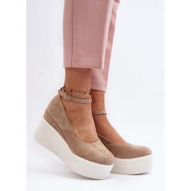 Alpargatas con cuña Malla de mujer de color beige 4
