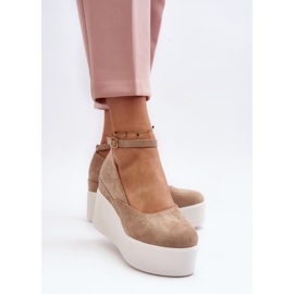 Alpargatas con cuña Malla de mujer de color beige 6