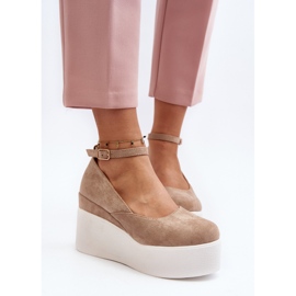 Alpargatas con cuña Malla de mujer de color beige 7