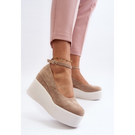Alpargatas con cuña Malla de mujer de color beige 8