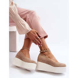 Alpargatas con cuña Malla de mujer de color beige 1