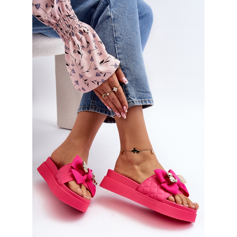 Chanclas de Mujer con Lazo y Osito Fucsia Katterina rosado 1
