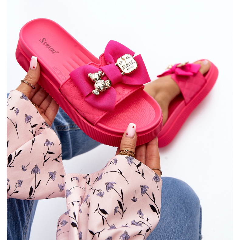 Chanclas de Mujer con Lazo y Osito Fucsia Katterina rosa 2