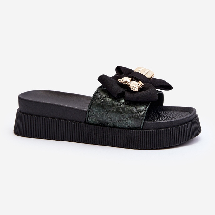 Chanclas de Mujer con Lazo y Osito, Negro Katterina 1