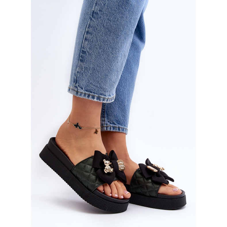 Chanclas de Mujer con Lazo y Osito, Negro Katterina 2