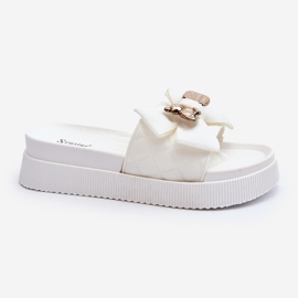 Chanclas de Mujer con Lazo y Osito, Blanco Katterina 1