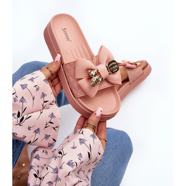 Chanclas de Mujer con Lazo y Osito, Rosa Katterina 1