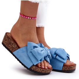 Chanclas de mujer Tarena azul con plataforma de corcho y lazo 9
