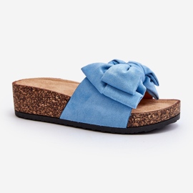 Chanclas de mujer Tarena azul con plataforma de corcho y lazo 1 Chanclas de mujer Tarena azul con plataforma de corcho y lazo 1