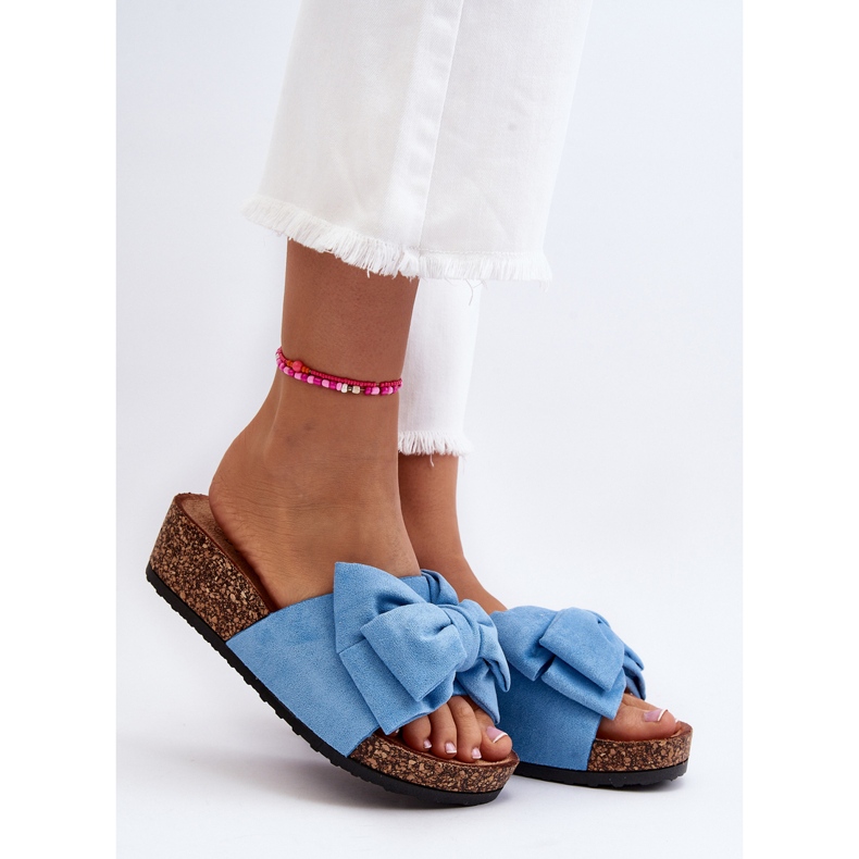 Chanclas de mujer Tarena azul con plataforma de corcho y lazo 2