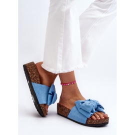 Chanclas de mujer Tarena azul con plataforma de corcho y lazo 6