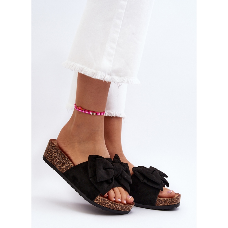 Chanclas de Mujer con Plataforma de Corcho y Lazo, Negro Tarena 2